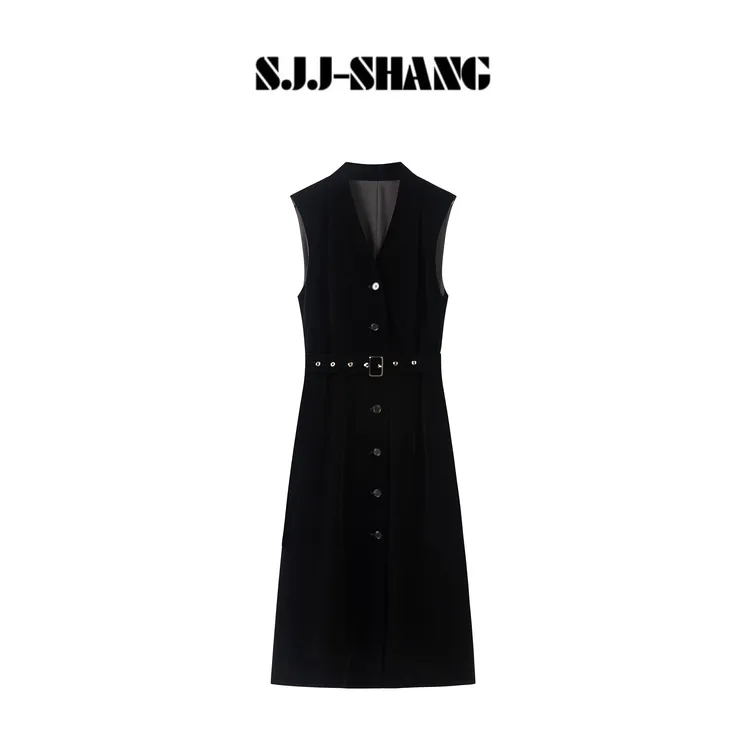 SJJ-SHANG【余夏】赫本风法式设计高级感双排扣连衣裙q135001p