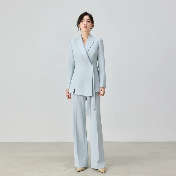 早秋高级感冰雾蓝色修身时尚职业西装套装女商务通勤讲师正装西服