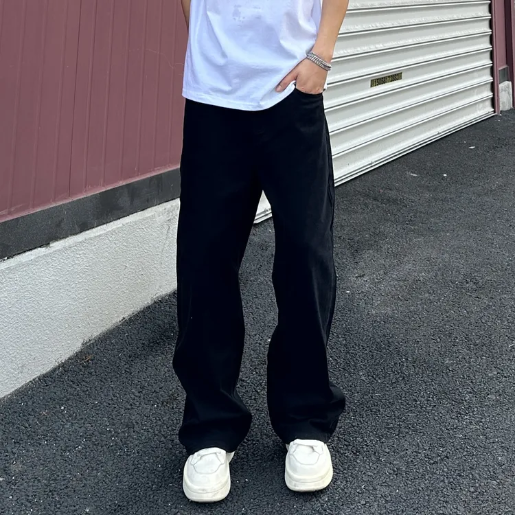 QUALCOMM秋季新款净版百搭宽松直筒牛仔裤男款潮流黑色窄版阔腿裤