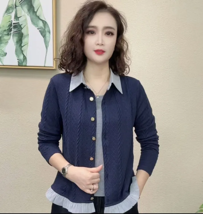  2025早秋洋气时尚精品女士长袖假两件衬衫#028