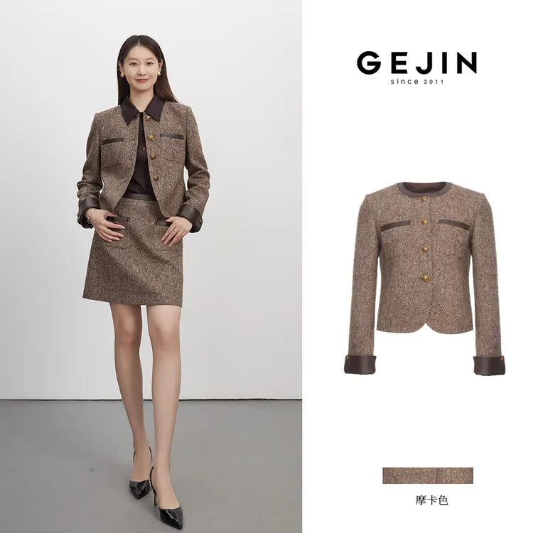 GEJIN/歌锦秋冬新款老钱风知性优雅时尚复古花纱外套3525903541