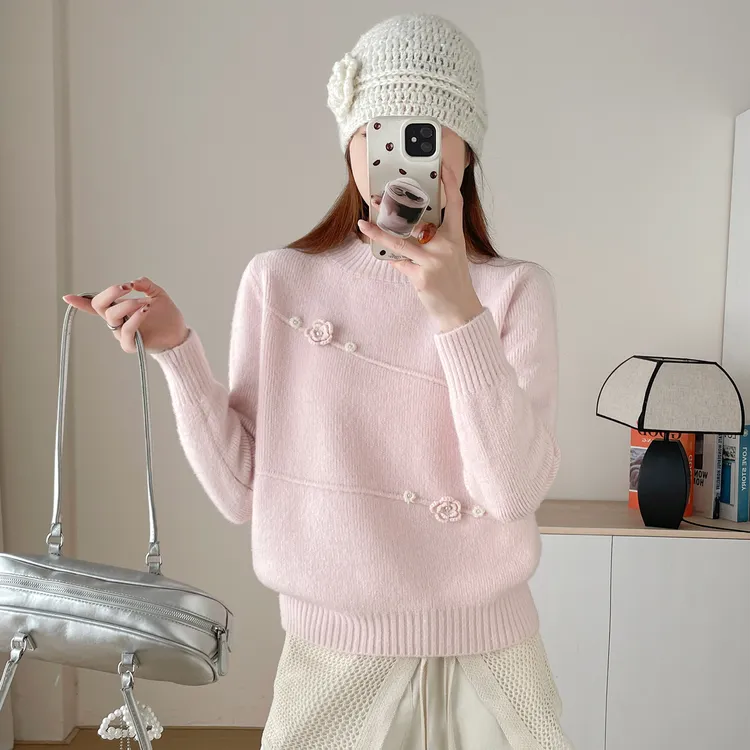 苏醒的乐园冬季新款加厚套头毛衣女SXMY53312波浪半高领小花内搭