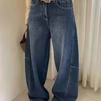 『雨美 Show』8521时尚百搭加绒宽松牛仔裤