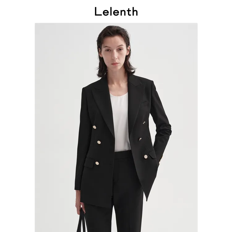 Lelenth【太极炭】黑色西服外套女气质通勤收腰修身面试西装套装