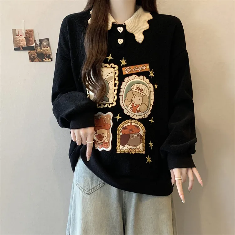 大码肌理感加绒翻领贴布绣卫衣女2026秋冬胖妹妹宽松显瘦减龄上衣