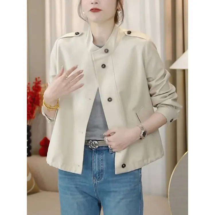 西雅图！小立领 设计感抽绳显瘦短款风衣外套