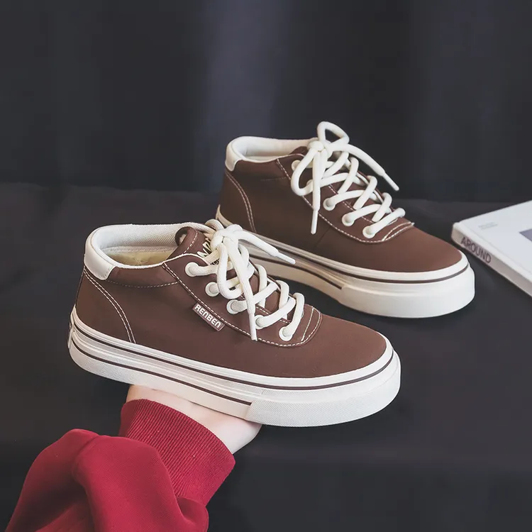 人本冬季加绒保暖新款帆布棉鞋女平低高筒板鞋学生百搭棉靴短靴子