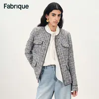 Fabrique Deauville 秋冬新品杜维尔法式圆领修身粗花呢夹克外套