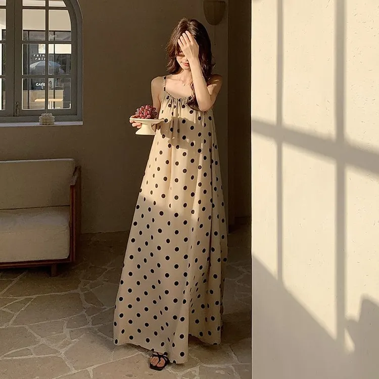 睡裙带胸垫一体式可外穿女款2025新款夏吊带睡裙棉绸加长版家居裙