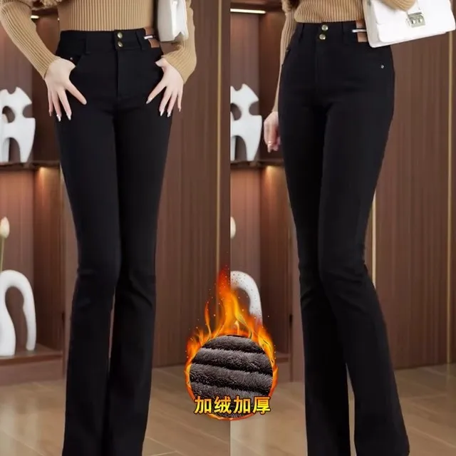 广州新塘微喇牛仔裤女秋冬加绒加厚2025新款妈妈裤子小个子喇叭裤