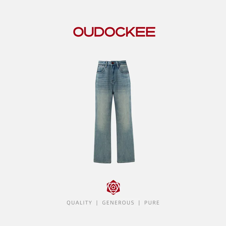 OUDOCKEE 鸥鸥【暖冬裤】高街复古水洗蓝色直筒牛仔裤 NACX900T