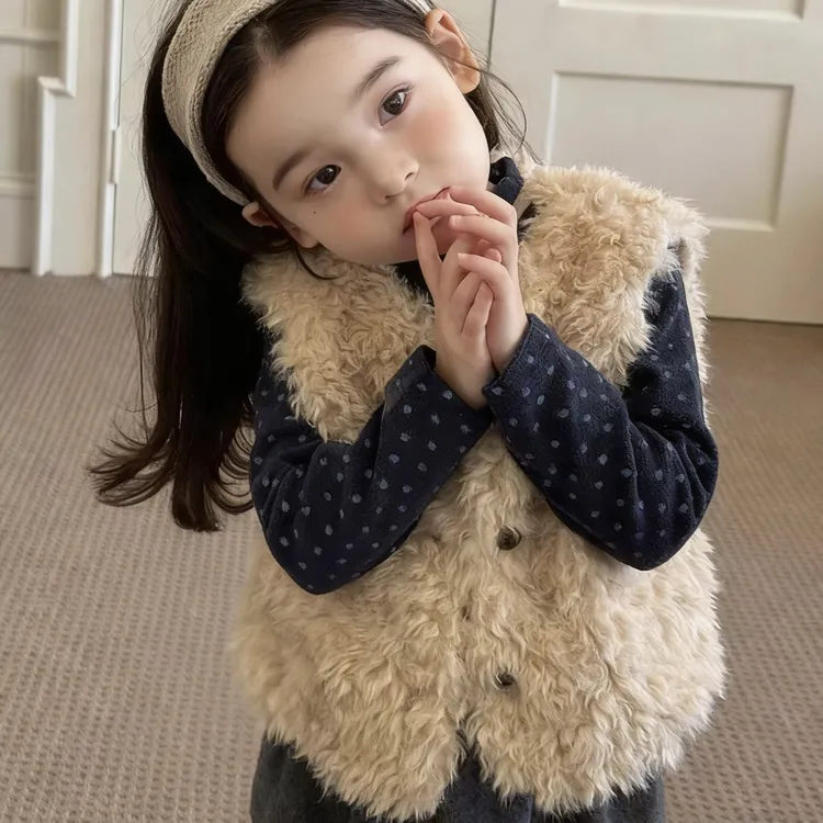 儿童羊羔毛马甲仿皮草坎肩女孩加绒加厚毛毛外穿马夹洋气可爱新款