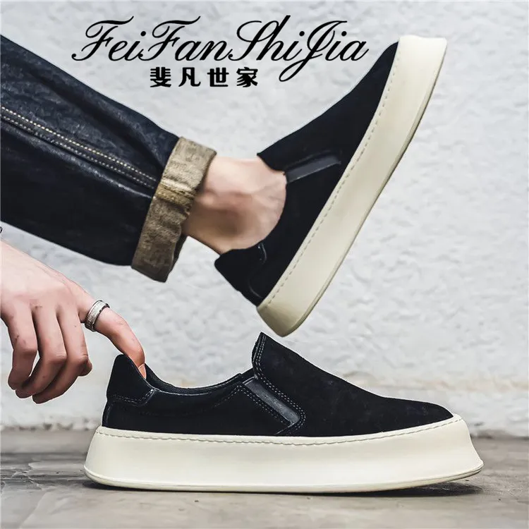 鞋子男款爆款2025新款夏季透气绒布一脚蹬板鞋休闲百搭上班开车鞋