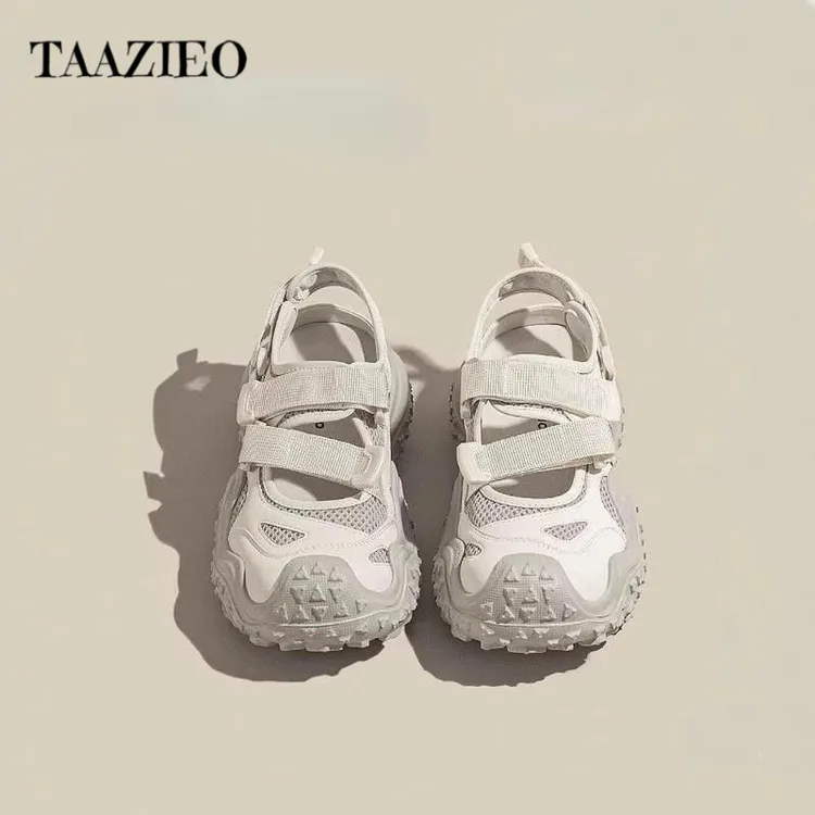 TAAZIEO热凤百搭包头运动凉鞋女2025年夏季新款丑萌鞋厚底镂空透