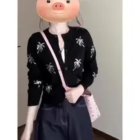 黑色亮片绣花重工毛衣开衫女春秋2025新款时尚休闲气质上衣短外套