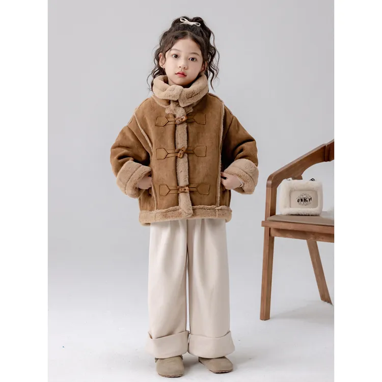 2025冬季新款女童加绒外套儿童中大童洋气加厚冬皮毛一体保暖上衣