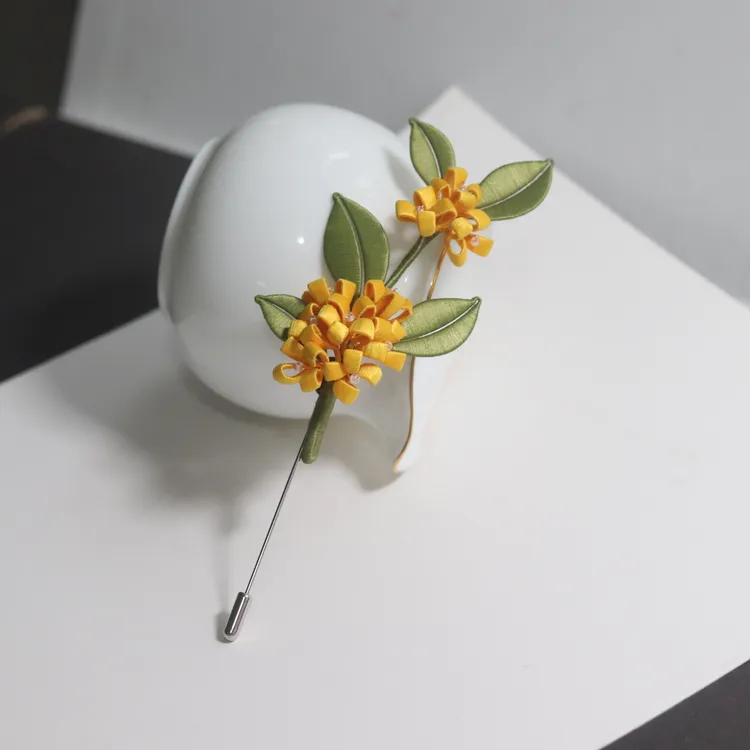 桂花胸针非遗缠花diy手工自制无结丝线免剪裁纸膜送教程视频