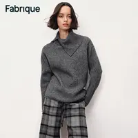 Fabrique Hannah 秋冬新品深空灰牦牛绒绵羊毛高领法式针织毛衣