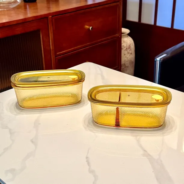 椭圆琥珀星钻高硼硅玻璃分格内吸式密封饭盒微波炉烤箱专用