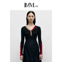 IMM尹默【星线好物】冬100羊毛收腰撞色边V领毛衫