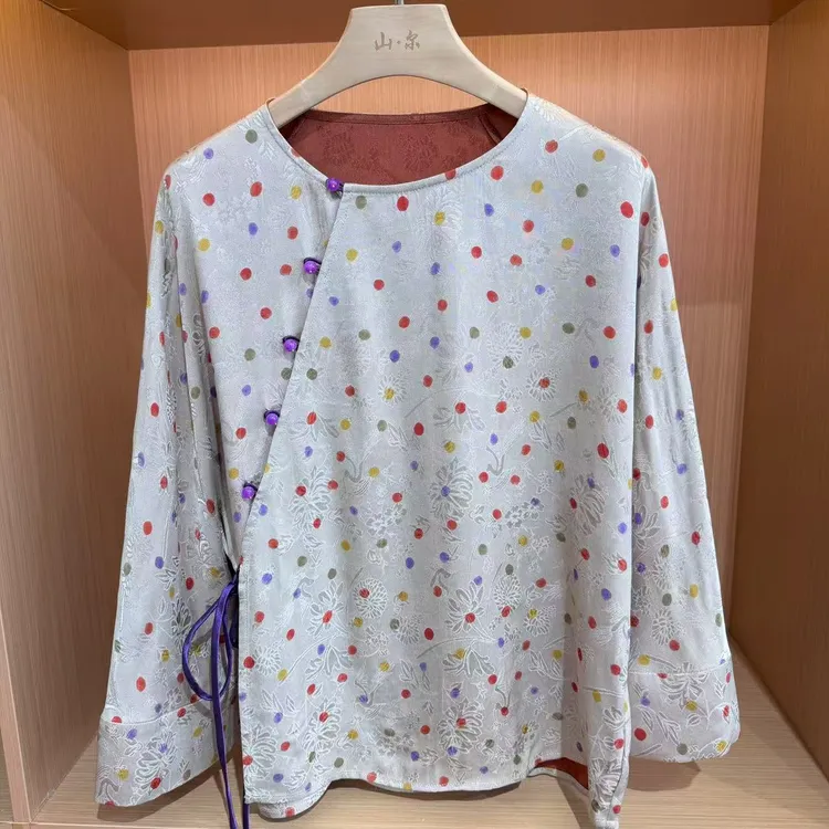 山.尔【彩波点】100桑蚕丝香云纱无袖上衣