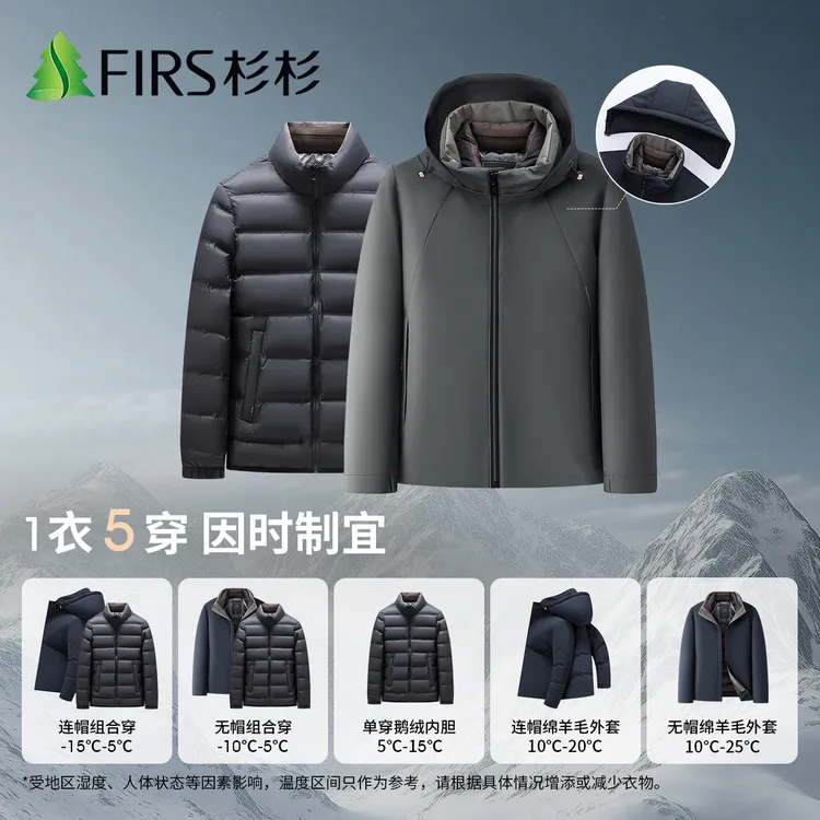 FIRS/杉杉【90鹅绒+可拆卸内胆】2025年冬季新款男士加厚保暖羽绒服