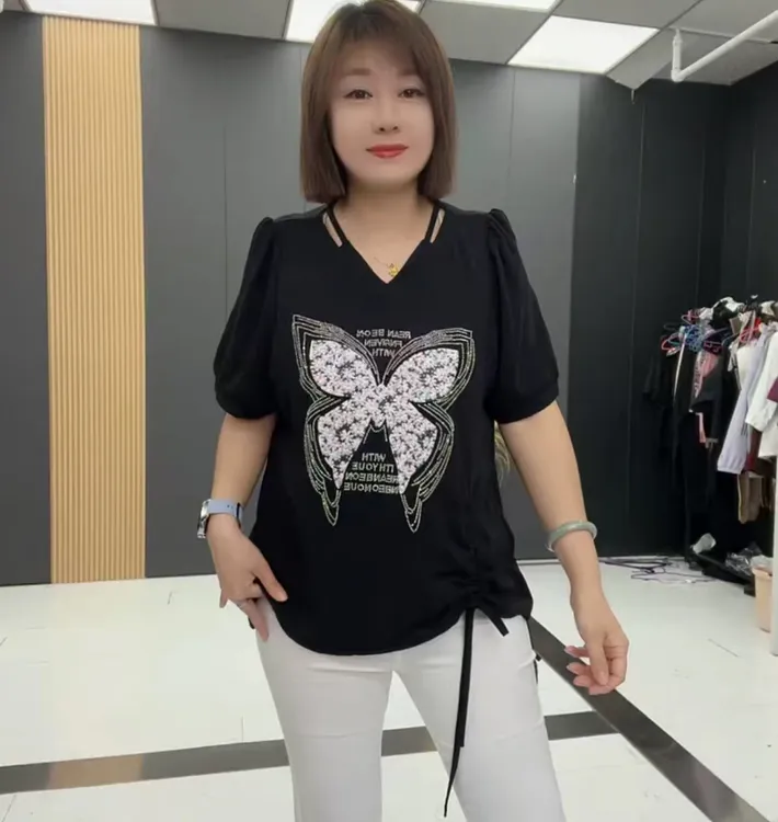 旭2990时尚百搭宽松夏季重工显瘦半袖衫LYY