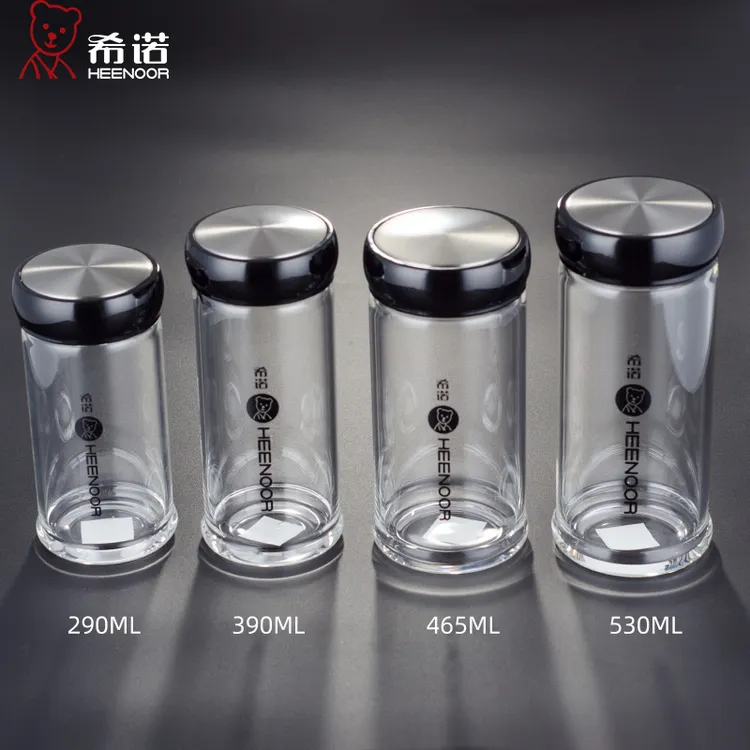 希诺单层加厚玻璃杯经典男士矮胖款水杯办公车载便携式玻璃水杯