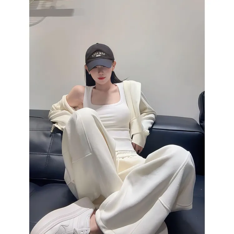 高级感运动套装女2025秋季新款收腰显瘦连帽卫衣阔腿裤两件小香风