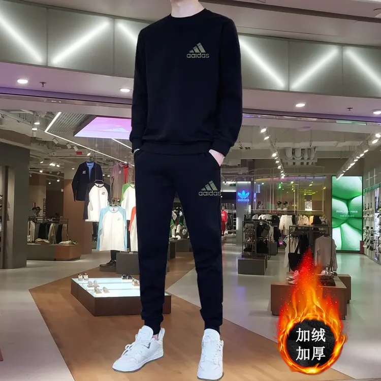 【奥莱正品】秋冬男士加绒卫衣卫裤爆款两件套情侣加厚休闲运动套装