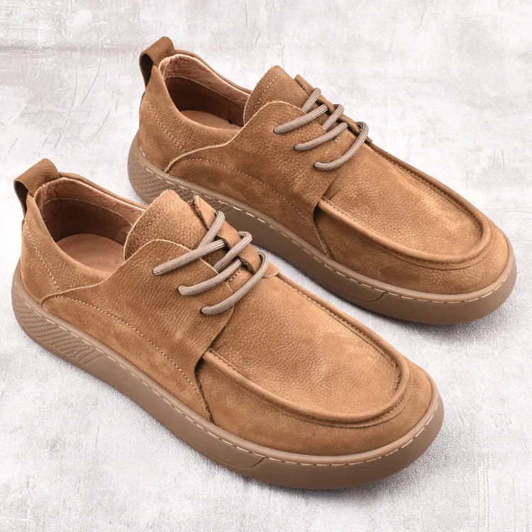 2025男士休闲磨砂皮鞋透气夏季平跟低帮系带软底时尚百搭复古皮鞋