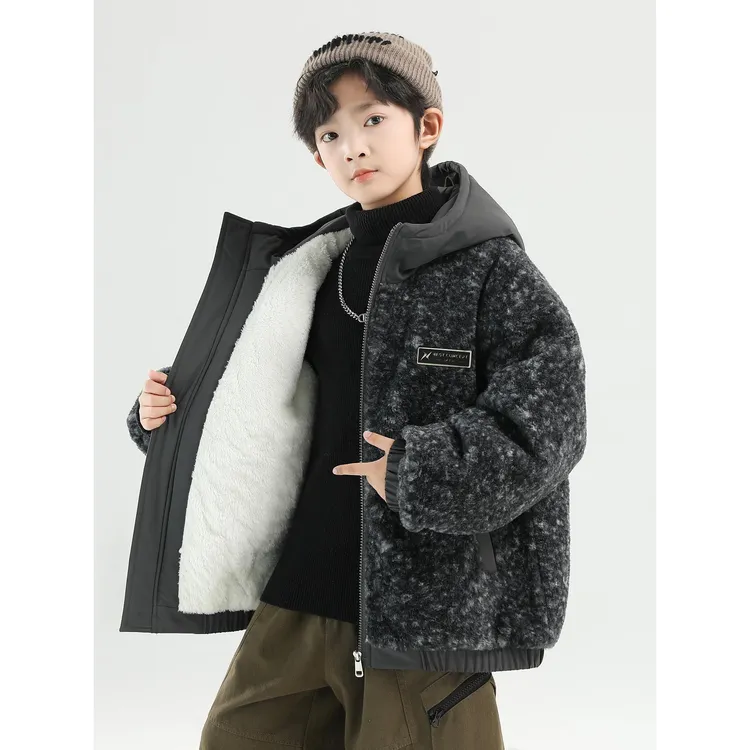 男童秋冬款羊羔绒外套加绒加厚2025新款中大童冬装儿童冬季毛毛衣