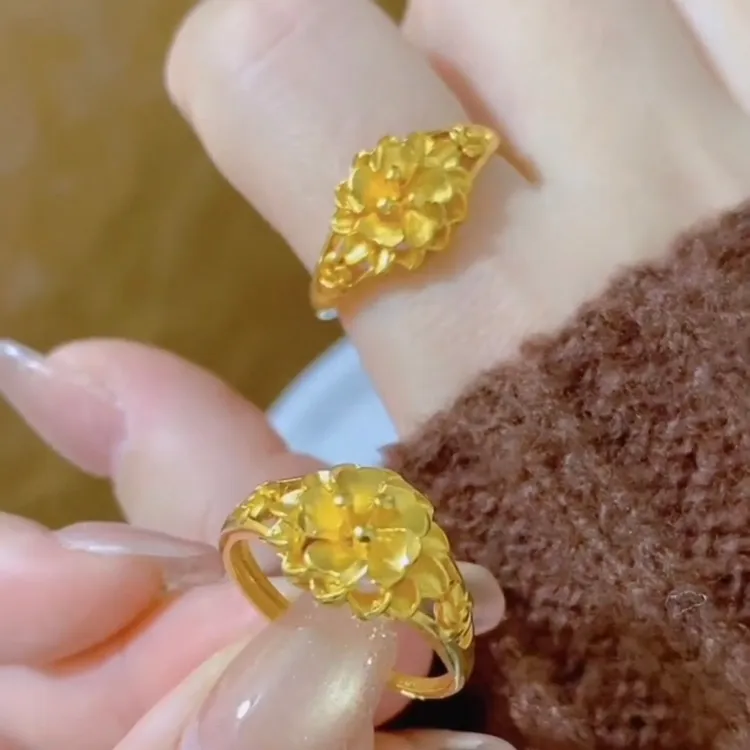 钨金戒指 网红款高级感不掉色轻奢女精致可调节造型简约金色指环商品图