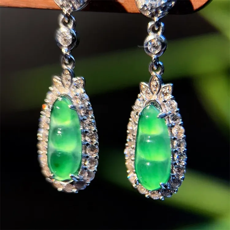 Colourful Yunnan/七彩云南银镶翡翠福豆耳钉