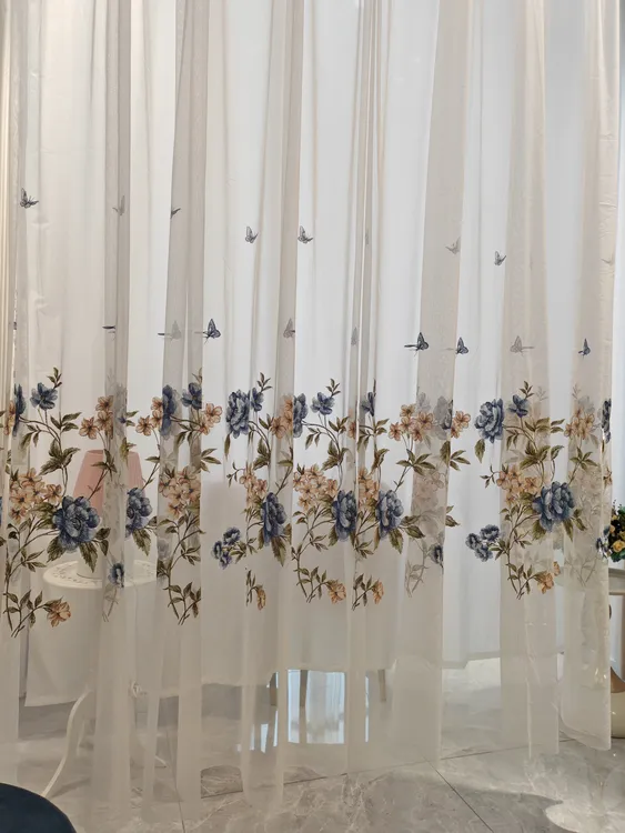 蝶恋花（蓝色）高档刺绣窗纱