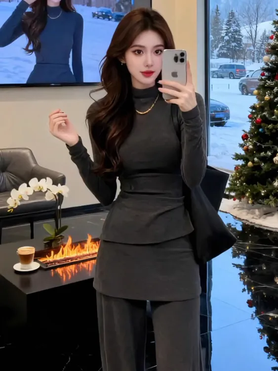 法式洋气喇叭裤休闲时尚套装穿搭女2025新款秋冬轻奢超好看一整套