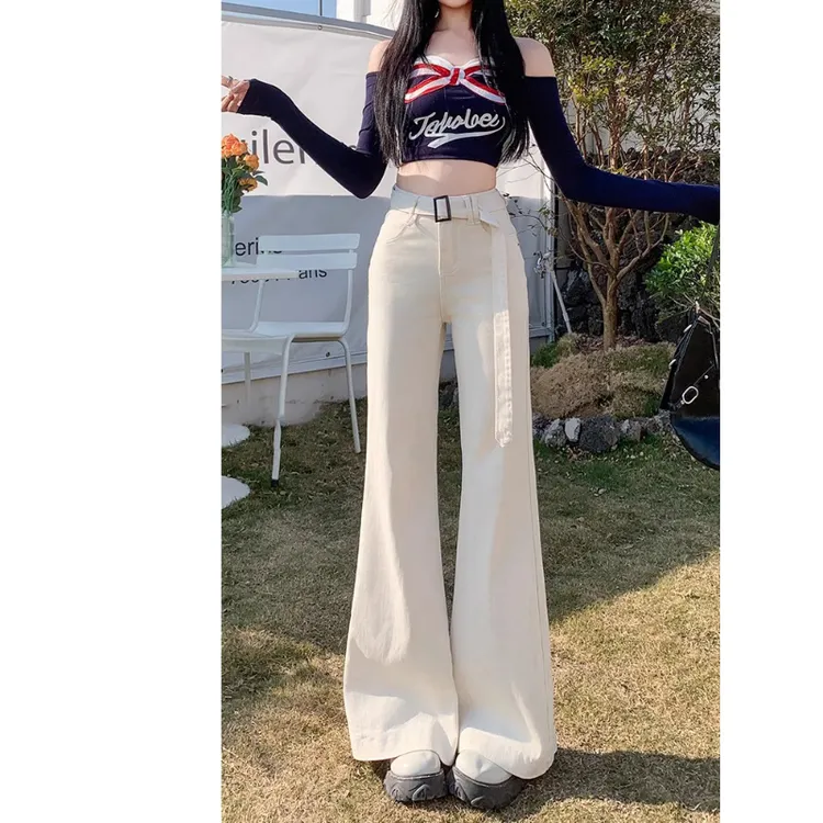 2025春秋新款牛仔裤女梨型身材高腰宽松显高显瘦百搭微喇裤
