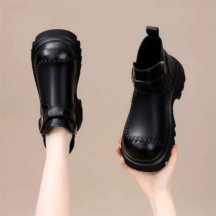 复古厚底增高勃肯短靴女2025秋季新款加绒保暖棉靴软底防滑马丁靴