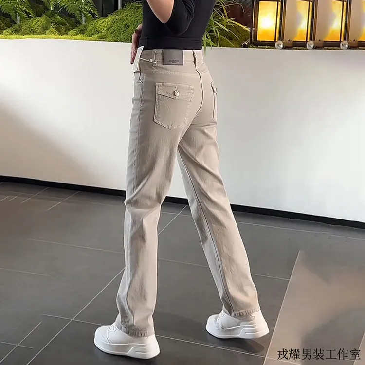 秋季修身百搭休闲裤子轻奢大码男士秋季直筒薄款牛仔长裤基础色潮