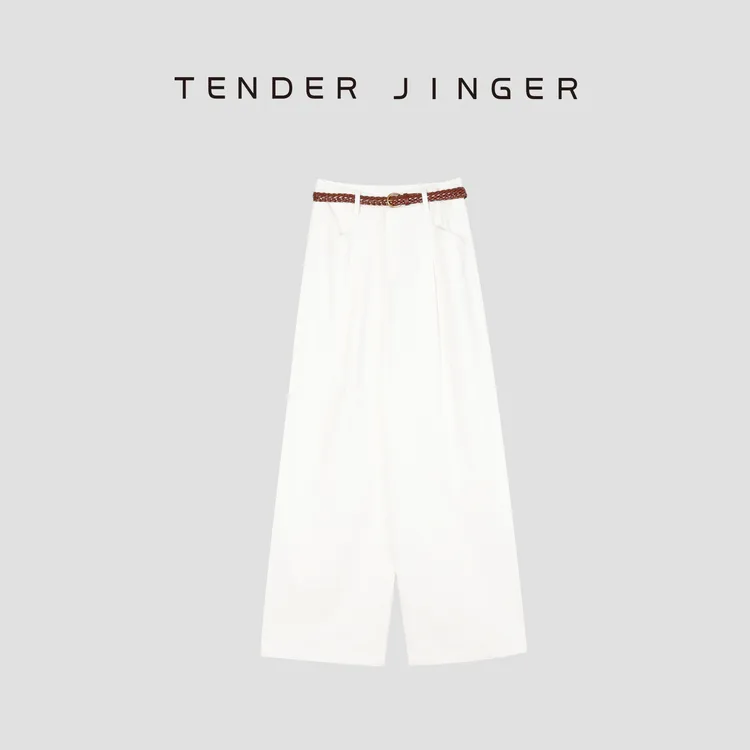 Tender Jinger高腰显瘦亚麻混纺直筒阔腿裤T52HAI80815