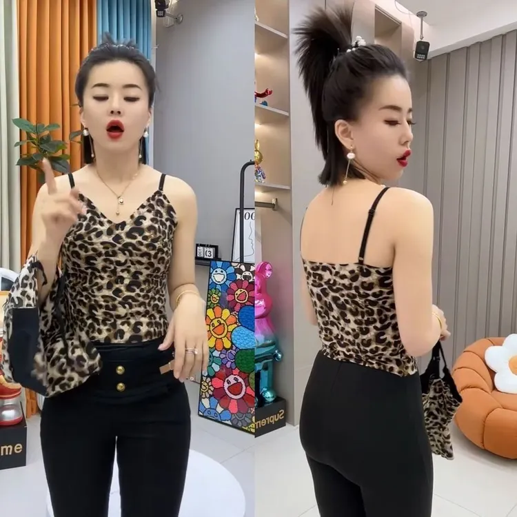 网红时尚豹纹吊带背心内搭打底可外穿美背百搭修身显瘦女士内衣