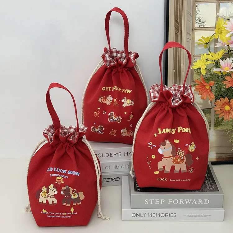 马年红色帆布束口福袋包上班手拎包年会礼品袋婚庆伴手礼袋可定制商品图