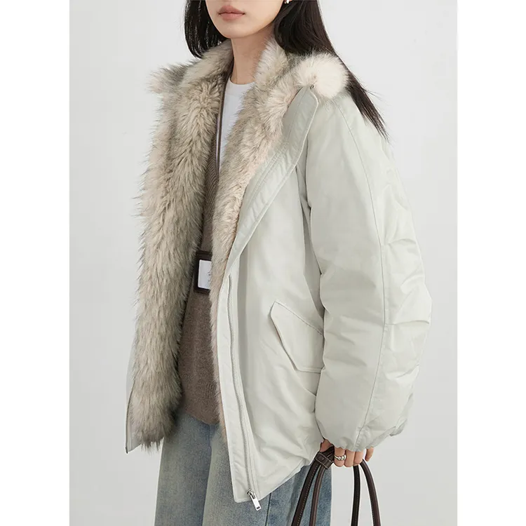 Miss sumeyY1436自制冬季新款皮草拼接毛领保暖派克服棉服外套女