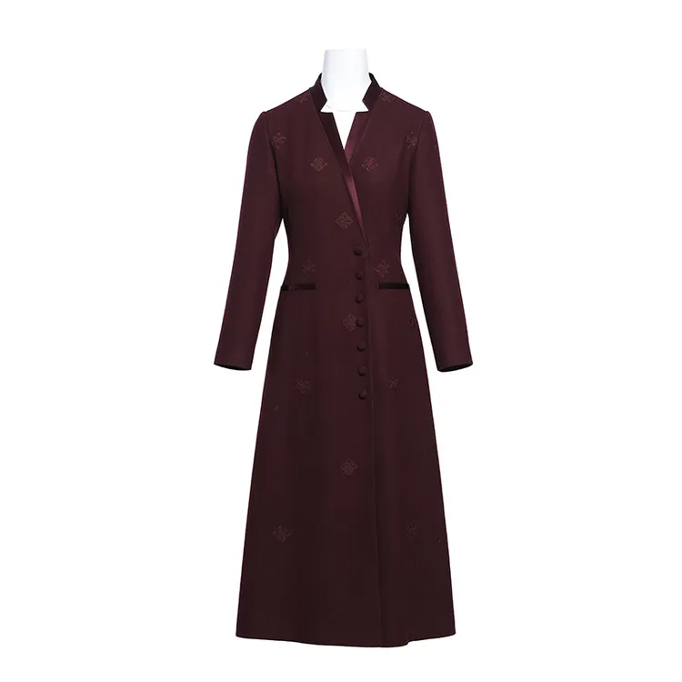 朱紫褕170588紫红色A裙摆旗袍喜婆婆喜妈妈婚宴礼服婚礼妈妈装