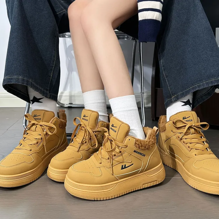 回力秋冬超火加绒高帮大麦色板鞋2025爆款厚底增高男女同款二棉鞋