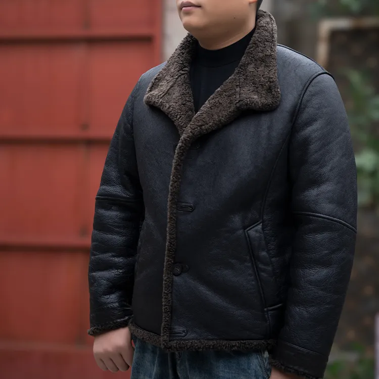 25107冬季皮毛一体男士原生态保暖复古重水洗皮草上衣