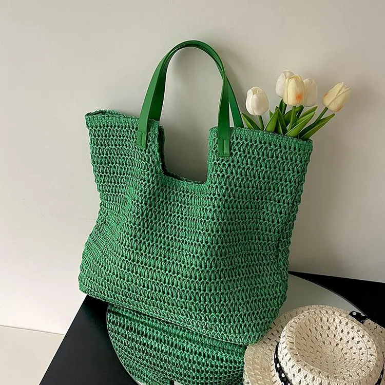 通勤大容量草编包包女2024新款时尚洋气百搭单肩包夏天流行托特包