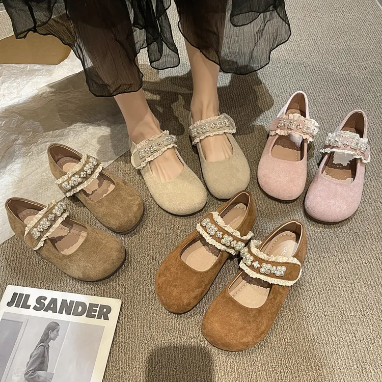 魔术贴珍珠玛丽珍鞋女2025春季不累脚软底外穿气质仙女风晚晚单鞋