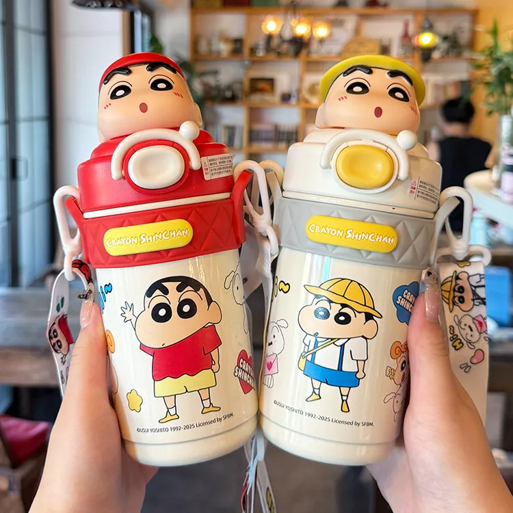 蜡笔小新保温杯女生儿童水杯可爱吸管杯学生上学专用2025新款杯子