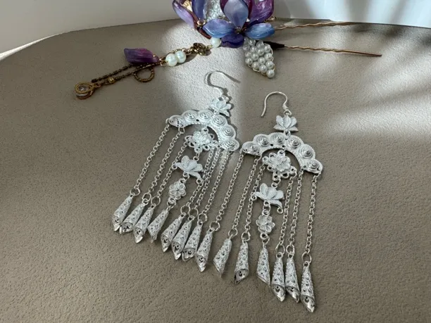 足银银制品 932号耳环，仙气古典套装银制品古风超仙耳饰民族风